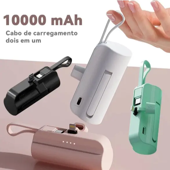 Mini power bank anunciado com 10000 mAh e conectores integrados na Shopee