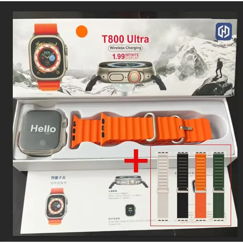 Smartwatch T800 Ultra2 MAX com pulseira laranja vendido na Shopee